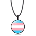Transgender pride flag heart pendant necklace with black cord and rainbow glass dome - Transgender Pride Flag Pattern (Style 2)