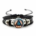 Elegantes mehrlagiges schwarzes Lederarmband mit blauem Auge-Glücksbringer und Metallperlen - Stil 7