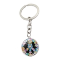 Silberner Friedenssymbol Schlüsselanhänger mit buntem Blumenmuster auf schwarzem Grund - Handbemalt Schwarz Blumig (XSWX5772-4)