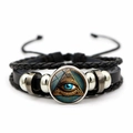 Mehrlagiges schwarzes Lederarmband mit vintage goldenem Auge-Symbol aus Glas - Stil 8