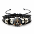 Elegantes mehrlagiges schwarzes Lederarmband mit Silberperlen und Auge-Gottes-Anhänger - Stil 10