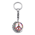 Rotating moon keychain with silver-finish peace sign and colorful floral pattern - Pink Purple Floral Peace Sign (XSWX5768-6)