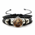 Elegantes mehrlagiges schwarzes Lederarmband mit All-Sehendem Auge und Pyramiden Emblem - Stil 12