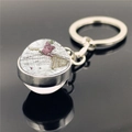 Porte-clés vintage en verre mappemonde avec motif Amériques et monture argentée - Carte Vintage de l'Océan Pacifique (XSWX8433-4)