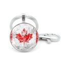Silver lobster clasp keychain featuring a vintage Canada flag maple leaf glass dome charm - Worn Distressed Vintage Maple Style (XSWX8420-8) / Silver
