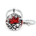 Silver metal Canada flag keychain with maple leaf pebble art glass pendant and lobster clasp - Red Maple Leaf And Gray Pebbles Style (XSWX8420-9) / Silver