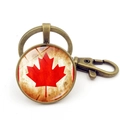Vintage Canada flag maple leaf keychain with bronze metal lobster clasp and ring - Vintage Tawny Textured Maple Style (XSWX8420-3) / Antique Bronze