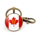 Retro bronze Canada flag maple leaf keychain with round metal pendant and lobster clasp - Red Pentagram Overlaid Maple Style (XSWX8420-6) / Antique Bronze