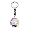 Cute metal unicorn keychain with a spinning moon pendant and silver ring accessory - Sweet Unicorn Element Style (XSWX8449-5)