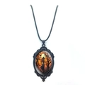 Detailed close-up of a Gothic witch pendant necklace with a vintage black alloy frame - Witch In Forest Style (XSWX8472-1)