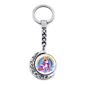 Silver unicorn keychain with colorful rainbow pendant and rotating moon metal frame - Cartoon Unicorn Rainbow Style (XSWX8449-6)