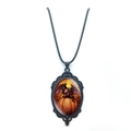 Close-up of Gothic Halloween necklace featuring a bat and pumpkin on an oval lace pendant - Bat And Pumpkin Style (XSWX8472-4)