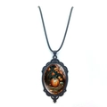 Gothic vampire bat style pumpkin necklace with vintage black metal frame on white background - Pumpkin And Autumn Leaves Style (XSWX8472-5)
