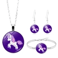 Set gioielli unicorno argento con collana bracciale e orecchini in viola scuro - Unicorno Bianco Capelli Viola (XSWX8450-12)