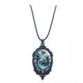 Collar con colgante de unicornio y hada con marco negro vintage y cordón de cuero - Patrón de Hada Unicornio de Fantasía Vintage (XSWX8486)