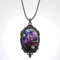 Collana con ciondolo ovale rosa viola, cornice nera e catena in corda intrecciata - Stile Rosa Viola (XSWX8504)