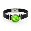 Black leather bracelet featuring a green lucky four-leaf clover snap charm for luck - Lucky Shamrock Style 5 (XSWX8460-5)