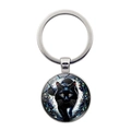 Llavero de gato negro encantador con anillo de metal plateado e ilustración artística - Plateado (XSWX8524)