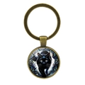 Llavero de bronce vintage con diseño de gato negro y colgante de cristal de bolsa - Bronce Antiguo (XSWX8524)