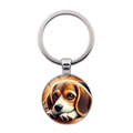 Polierter Metall-Schlüsselanhänger mit realistischem Beagle-Hunde-Motiv und rundem Anhänger - Silber