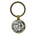 Portachiavi vintage in bronzo con illustrazione donna con telescopio e testo - Bronzo Antico