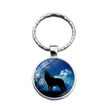 Porte-clés loup hurlant en argent avec dôme en verre et silhouette de forêt au clair de lune - Silhouette de Loup Solitaire (XSWX8463-6)