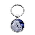Porte-clés loups argenté avec yeux verts et design artistique de nuit de lune - Loups de Nuit aux Yeux Verts (XSWX8463-7)