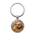 Portachiavi Bulldog Francese vintage in metallo con rilievo floreale e design circolare - Stile Rilievo Bulldog Francese Argento (XSWX8555-Argento)