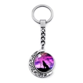Metal keychain featuring a spinning moon pendant with a howling wolf design in purple - Twilight Wolf Howling (XSWX8432-2)
