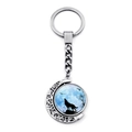 Howling wolf rotating moon pendant keychain with silver metal frame and artistic scene - Arctic Wolf Howling (XSWX8432-4)