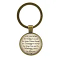 Portachiavi in bronzo vintage con ciondolo in vetro tondo e testo Serenity Prayer - Bronzo Antico
