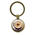 Portachiavi vintage in bronzo con cabochon cappuccino a cuore e chicchi di caffè - Bronzo Antico