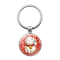 Μπρελόκ γάτα Maneki Neko με γυάλινη πέτρα και ασημένιο μεταλλικό δαχτυλίδι - Ασημί