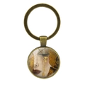 Artistic Gustav Klimt weeping woman keychain with bronze metal ring and glass pendant - Klimt Art Painting (XSWX7803) / Antique Bronze