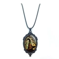 Gothic vintage black oval pendant necklace featuring a mysterious wizard hat illustration - Patched Wizard Hat Style (XSWX8472-7)