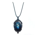 Gothic pendant necklace featuring blue forest artwork in an oval black filigree frame - Deep Blue Forest Style (XSWX8472-8)