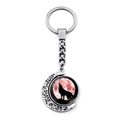 Silver metal keychain with rotating howling wolf pendant and red full moon design - Red Full Moon Wolf (XSWX8432-20)