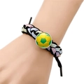 Handmade woven football bracelet with yellow-green pattern and adjustable black cord - Black Background Yellow-Green Soccer Pattern (XSWX8455-Black-2)
