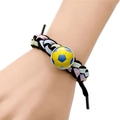 Handmade woven soccer bracelet featuring a blue and yellow football charm for sports fans - Black Base Yellow and Blue Soccer Pattern (XSWX8455-Black-3)