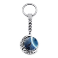 Creative howling wolf metal keychain with a rotating moon pendant on a silver keyring - Vast Moon Wolf (XSWX8432-22)