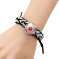 Handmade braided soccer bracelet in colorful sequins with adjustable strap and glass charm - Red, White and Grey Soccer Ball Pattern on Black Background (XSWX8455-Black-4)