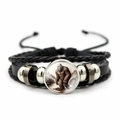 Retro multi-layer braided leather bracelet with Bigfoot forest illustration and silver beads - Mountain Forest Painting Style (XSWX7831-6)