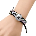 Handwoven football charm bracelet with colorful glittering cords and adjustable strap - Black Base Yellow-Green Glass Cabochon Soccer (XSWX8455-Black-5)