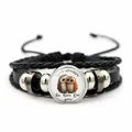 Detail of owl charm on multi-layer leather bracelet with Always Be Here For You text - Owl Couple Message (XSWX7829-4)