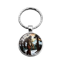 Bigfoot vintage time gem keychain with forest mountain illustration and silver ring - Snowy Mountain Retro Bigfoot (XSWX7836-5)