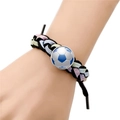 Handmade braided soccer bracelet with blue and white football charm and glittery cords - Blue and White Patterned Soccer Ball with Black Base (XSWX8455-Black-6)