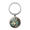 Retro Rock and Roll E-Gitarre Schlüsselanhänger mit Metallring und Glas-Cabochon - Rockgitarre (XSWX8554) / Silber