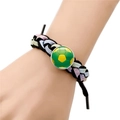 Handmade woven soccer bracelet featuring blue and pink glitter cords with football pendant - Black Base Green & Yellow Soccer Ball (XSWX8455-Black-8)