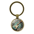 Vintage-Schlüsselanhänger aus Bronze mit Rock & Roll Gitarren-Design unter Glas - Rockgitarre (XSWX8554) / Antikbronze