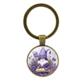 Violetter Gnom Schlüsselanhänger mit bronzefarbenem Ring und Lavendel Illustration - Antikbronze